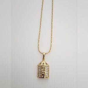 Gold Plated Greek Key Pendant Necklace | CZ Crystal Medusa Style Chain | Luxury